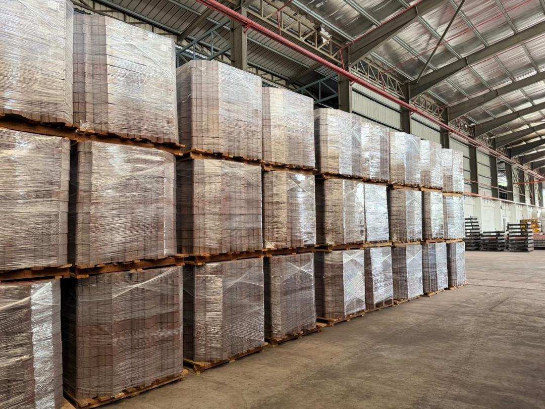 Palletized pavers in warehouse